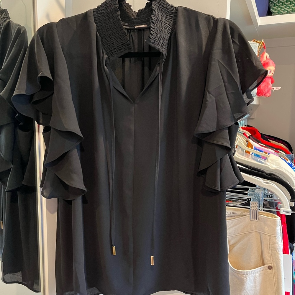 Tahari Black Ruffle Sleeve Women's Top